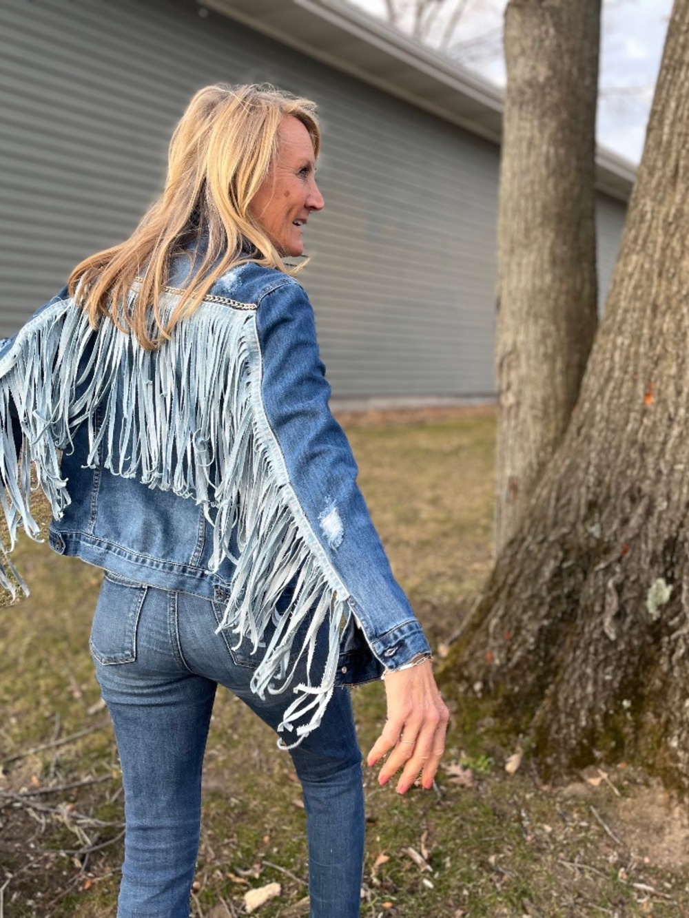 Denim Jean Jacket Fringe and chains